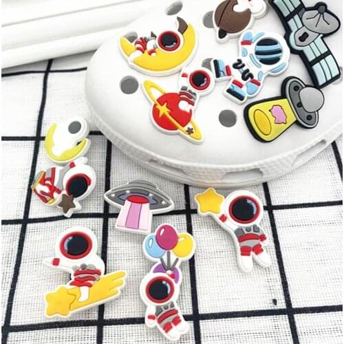 Single Sale 1pcs Shoe Buckle Accessories Astronaut UFO Shoe Decoration for Crock Charms Designer Kids Gift