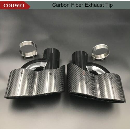 One Pair Dual Outlet H Type Glossy black Exhaust pipes Glossy Carbon Fiber Exhaust Tip For Audi BMW Benz