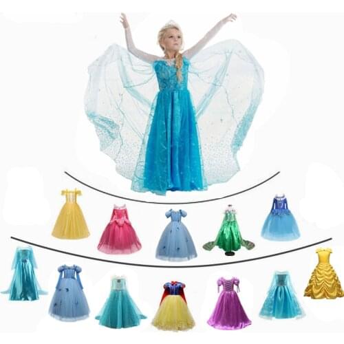 Girls Elsa Dress Snow White Belle Princess Dress Up Kids Halloween Clothes Elegant Christmas Party Dresses Gown New Elsa 2 Dress