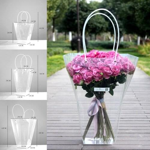 Transparent Portable Gift Packaging Bag Pvc Flower Gift Packaging Bag Wedding Party Flower Shop Transparent Packaging Bag