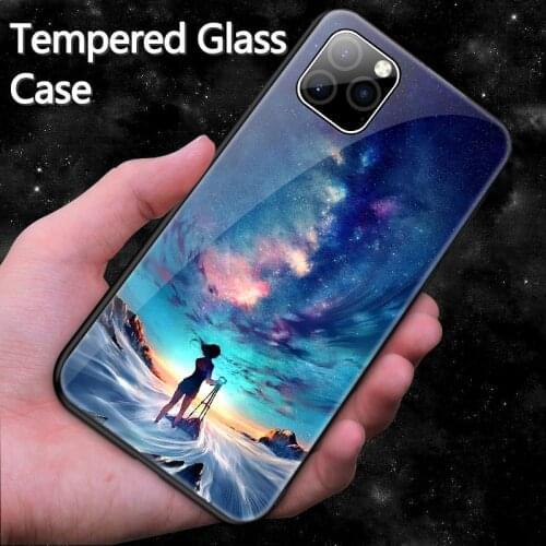Luxury Starry Sky Glass Case For iPhone 12 11 Pro Max XSmax XR X 8 7 6s 6 Plus Painted Protection Phone Cover