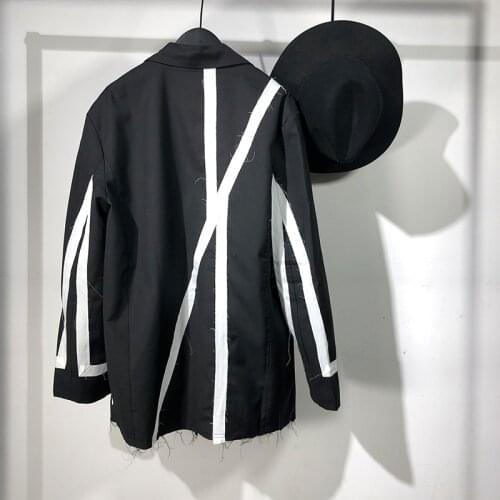 S-6XL! Big yards mens clothing 2021 Original design of dark wind splicing rough edge leisure suit personality coat