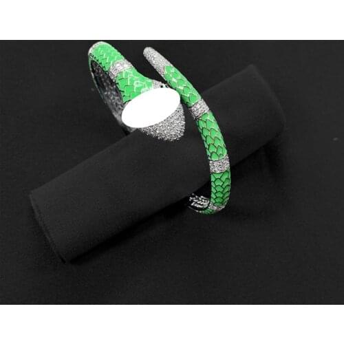S925 sterling silver August new green snake-shaped open bracelet European and American fashion luxury brand Monaco jewelry