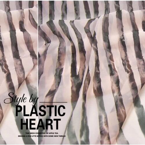 LEO&LIN Black Stripes Light Orange Large Wide Real Silk Chiffon 100% Silk Clothing Cloth Fabric DIY patchwork