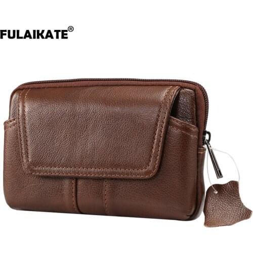 FULAIKATE 6" Genuine Leather Waist Bag for Samsung Galaxy S8 Plus Case Universal Pouch for Note8 A8 A9 Mens Business Pocket