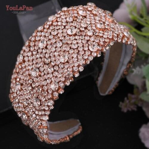 TOPQUEEN HP363-RG Bridal Handmade Hair Vine Crystal Hair Headband Wedding Hair Accessories Rose Gold Hair Jewelry for Girls