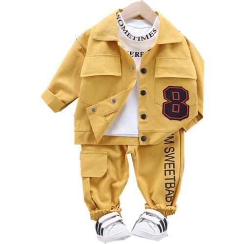 Spring Autumn Baby Boys Clothes Suit Children Pocket Letter Coat T Shirt Pants 3Pcs/sets Toddler Casual Clothing Kids Tracksuits