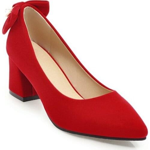 The spring of 2018 the new diamond light mouth thick high marry bowknot pointed 32-46 shoes 1816