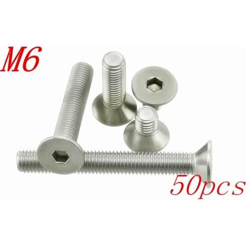 50pcs/Lot Free Shipping M6*8/10/12/14/16/18/20/22/25/30/35-70mm Stainless Steel Flat Head Drive Hexagon Socket Cap Screw Bolt