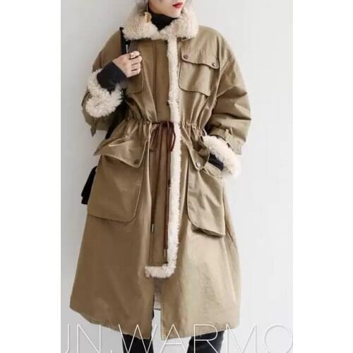 High quality new cotton-padded jacket female long han edition loose tooling cotton-padded clothes to thicken the lambs wool cott