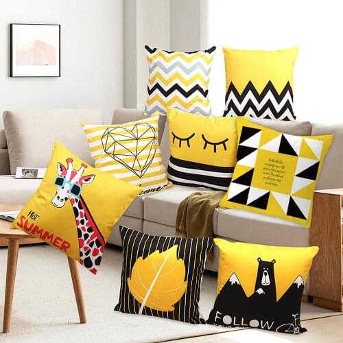 Yellow European Striped Geometric Cushion Cover Pillow Cover for Home Decor Sofa Seat Chair Decorative Pillow Case 45x45cm