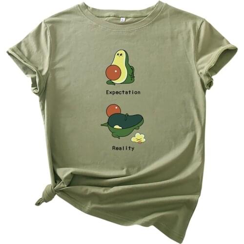 MK Women New Summer Cartoon Avocado Print Cotton Round Collar Short-Sleeved Loose T-Shirt Plus Size S-5XL Pullover Tops Tees