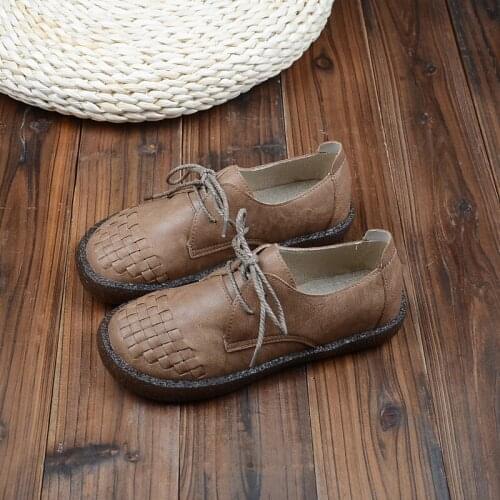 Mori literary retro simple hand-woven womens shoes comfort soft-sole casual single shoes flat grandma shoes big head doll shoes