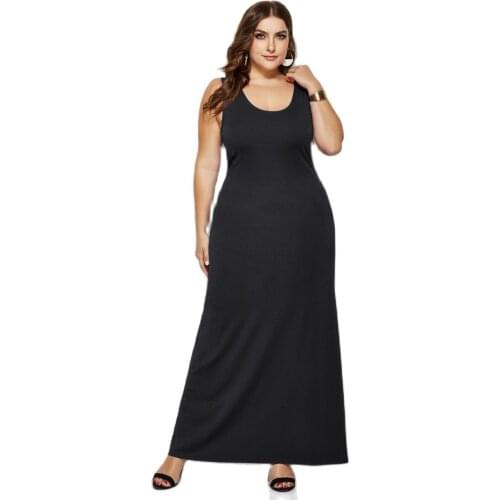 5XL Plus Size Tank Robe Summer Casual Women Sexy Dress O-neck Sleeveless Maxi Dress Streetwear Ladies Black Long Dress Vestidos