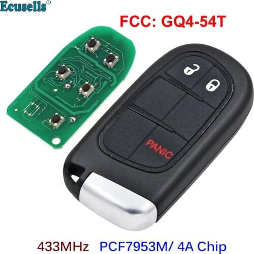 2+1 Pnic 3 button Smart Remote Key Fob for Jeep Cherokee RAM 433MHz with 7953M 4A Chip FCC: GQ4-54T