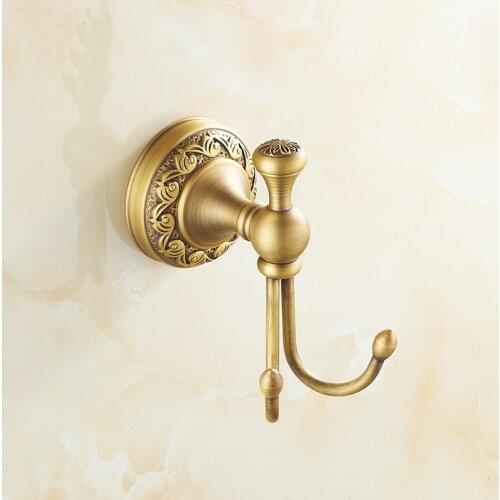 2 Hooks copper retro bedroom robe hook wall hanger, European brass wall bathroom robe hooks, Door kitchen hook for towel vintage