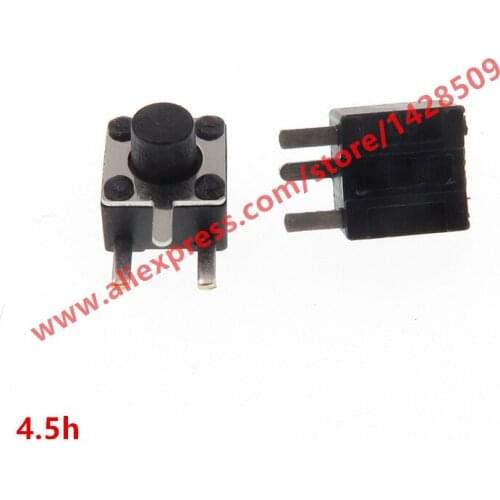 200pcs/lot 4.5*4.5*4.5mm (Side three Pin DIP) Black Mini Push Button Momentary Tact Button Switch Copper