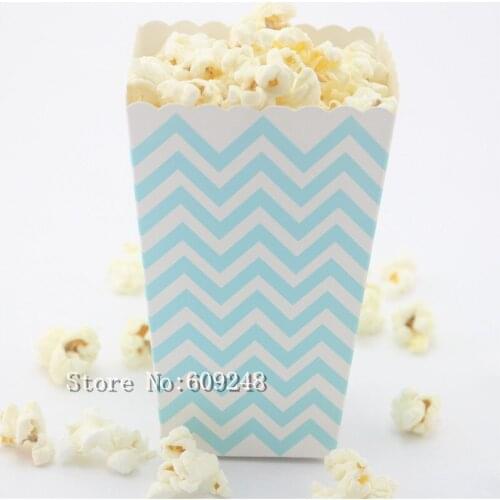 24pcs Light Blue Chevron Paper Party Popcorn Boxes,Blue Zig Zag Candy Party Favor Boxes,Snack Box,Treat Cups,Kids Birthday,Cheap