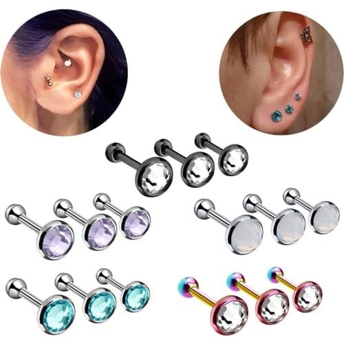 3Pcs/Lot Stainless Steel Crystal Cartilage Barbell Earrings Zircon Ear Studs For Sexy Women/Men Ear Stud Body Piercing Jewelry
