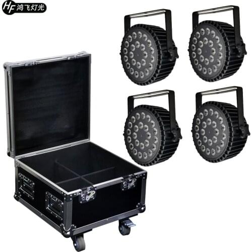 4 pieces / aluminum 24x18w RGBWA UV 6in1 LED Par light + flight case DMX512 stage dyeing lights