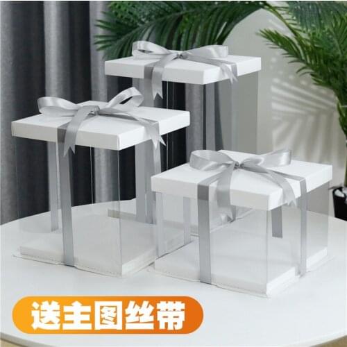 5pcs Transparent cake box 468 10114 inch double layer heightening birthday box birthday decoration