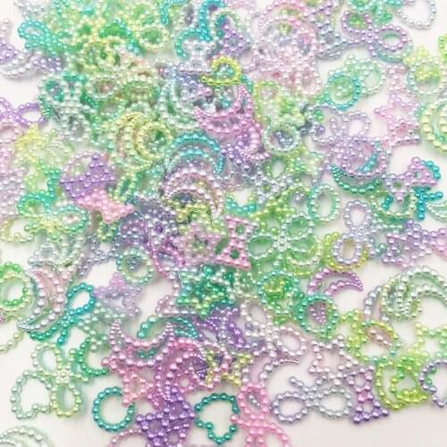 50pcs Mix Color ABS Resin Half Round flower Bow Alien Pearls For Art Flatback Non Hotfix Rhinestones Pearl Shoes Beads DIY Phone