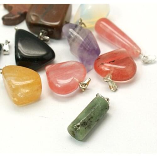 50pcs Mixed Shapes Gemstone Pendants with Iron Findings Natural Quartz Opalite Jasper Stone for Jewelry making Necklace pendant