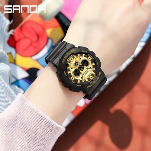 SANDA Sports Women Men Watch Dual Display 50M Waterproof Wrist Watch For Male Female Clock relogio feminino High Quality 2021