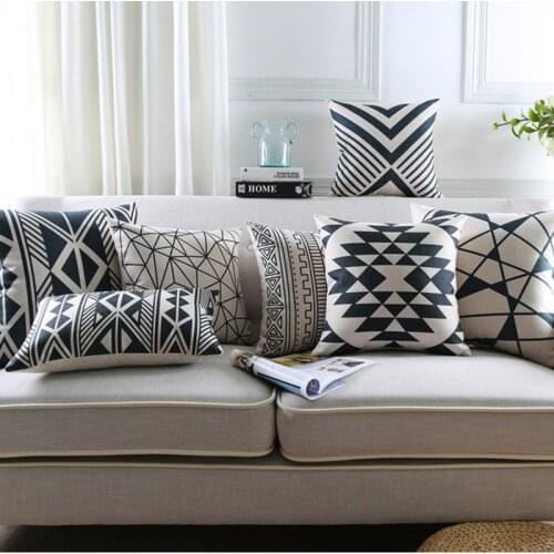 Nordic Style Black Geometric Decorative Cotton Linen Cushion Cover Black Grid Print Sofa Throw Pillow Case Almofadas Cojines
