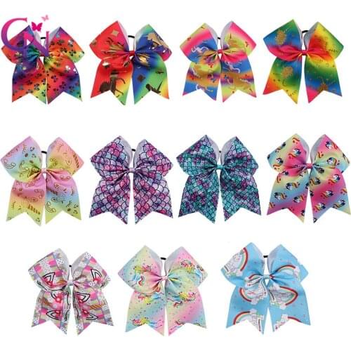 11 Pieces/lot 7" Unicorn Cheer Bows With Rubber Band For Girls Kids Handmade Mermaid Cheerleading Hair Bows Hair Accessories
