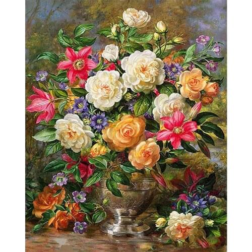 Flower In Vase DIY Embroidery Cross Stitch 11CT Kits Needlework Craft Set Printed Canvas Cotton Thread Home Decoration Sell