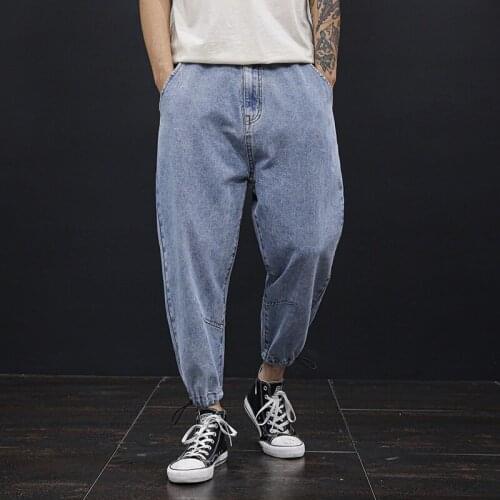 Men Streetwear Blue Jeans 2021 Women Black Jeans Korean Fashions Harem Pants Male Denim Pants OverSize