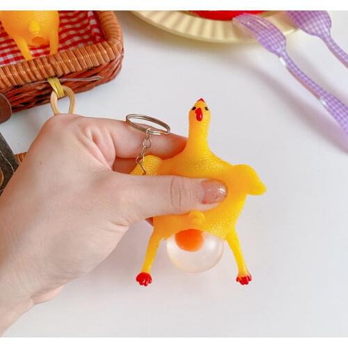 Gag gifts novelty Toys Funny Spoof Tricky Chicken Laying Egg Antistress Squishy Hens Crowded Stress Ball Keychain Keyring