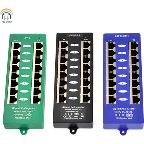 8 Port Active PoE Injector for Hikvision Camera 1000mbps data speed 24V 48V 56V Power over Ethernet Connector