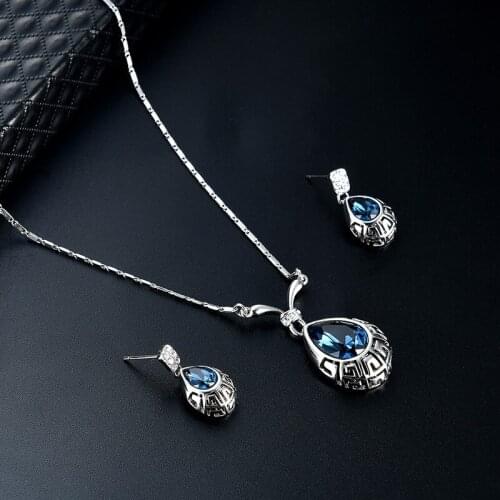 Blue Zircon Earrings Necklace Jewelry Sets Alloy Simple Halloween Luxury Fine 2020 Jewelry Wedding Engagement Accessories