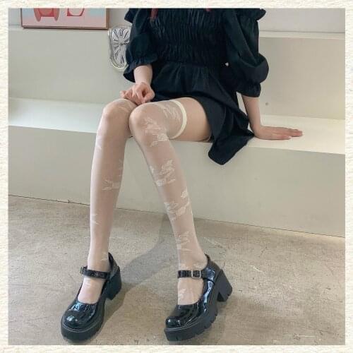 Summer Super New Thin Transparent Jacquard Sexy Thigh Socks Cored Female French Rose Knee Socks Black and White Retro Stockings