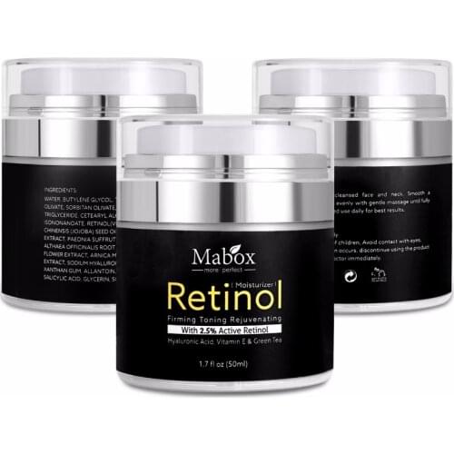 Mabox 50ml Retinol 2.5%Moisturizer Face Cream Hyaluronic Acid AntiAging Remove Wrinkle Vitamin E Collagen Smooth Whitening Cream