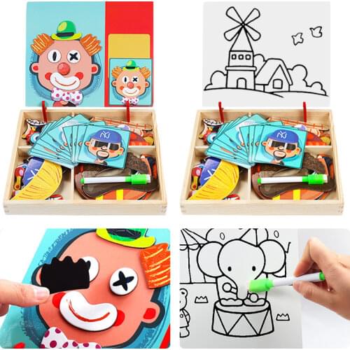 Early Education Magnetic Puzzle Cognitive Pairing Beneficial Intelligence Magnetic Paste Face Features Wooden Toys