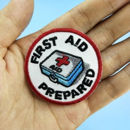 First Aid Prepared (Size:5.1x5.1cm) Health Fitness Hospital Caution Remark Diy Embroidery Iron on Patch for Clothing Apparel