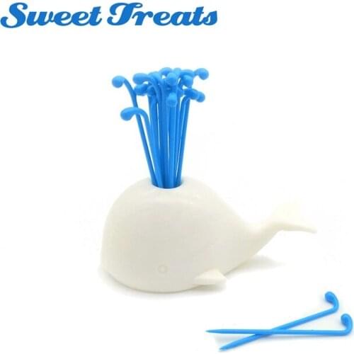 Sweettreats 1set Cute Whale Fruit Cake Dessert Fruit Vegetable Fork Toothpick Salad Forks Home Kitchen Decoration Gadget