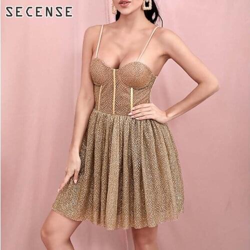 Spaghetti Strap Mini Dress Shiny Gold White Black Adjustable Shoulder Strap Corset Stunning Tutu Dress Women Clothing