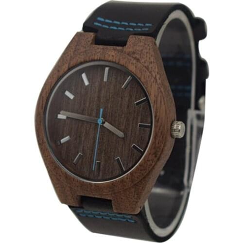 Fashion Walnut Wooden Watch For Male And Female Christmas Gifts With Black Genuine Leather Watchband Drop shipping
