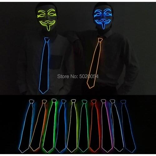 Fashion EL Wire Tie Flashing Cosplay LED Tie Men Costume Neon Flexible Necktie Glowing DJ BAR Dance Carnival Party Cool Props