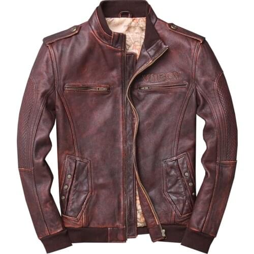 2021 Mens Genuine LeatherJacket Top Layer Cowhide Slim-Fit Leather Jacket Cowhide Coat Motorcycle Jacket