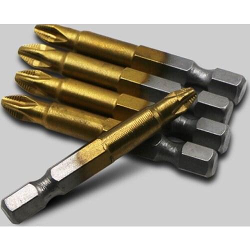 5PCS/Set PH2 1/4" Hex Shank S2 Titanium Coated Magnetic Screwdriver Bits Set 50mm Long Perfect for Electrician, Repair Work