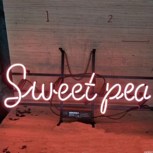 14“x7" Sweet Pea Neon Light Lamp Sign Beer Bar Handmade Real Glass Decorate Home Wall Room Windows Tube Display Artwork