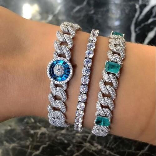 2021 New Arrived Lucky Turkish Evil Eye Charm Cuban Link Chain Bracelet Fashion Women Ice Cubic Zirconia Jewelry