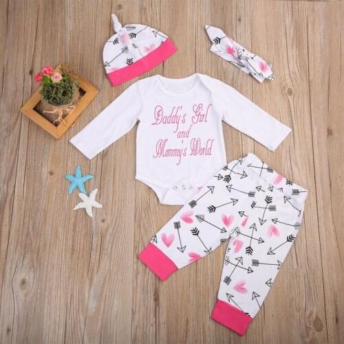 New Autumn Lovely Baby Mommys World Long Romper+Pants Girl Long Sleeve Romper Baby Girls Bodysuit Kids 4PCs Outfits Set