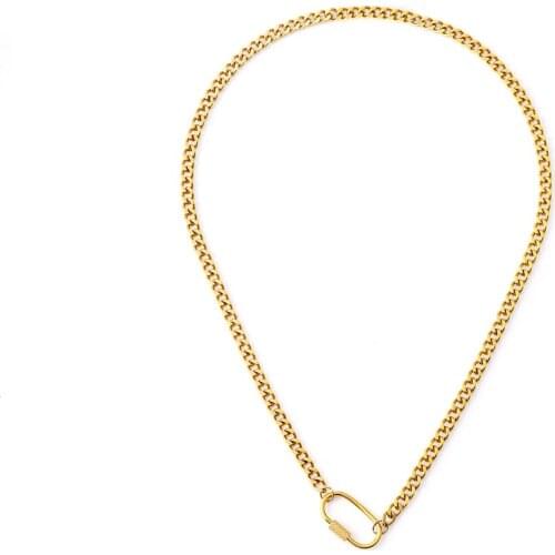 Carabiner Necklace Stainless Steel Curb Chain Necklace For Women Metal Spiral Buckle Kette Choker Collier Womens Neck Chain