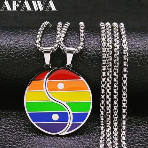 2PCS Yoga Seven Colors Gossip Stainless Steel Necklaces Homosexual Chain Necklaces Women/Men Couple Jewelry pendentifs NXH121S01